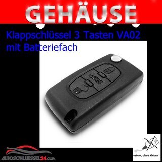 Ersatz Klappschlssel geeignet fr Citroen- 3 Tasten VA2 Kofferraum mit Batteriefach